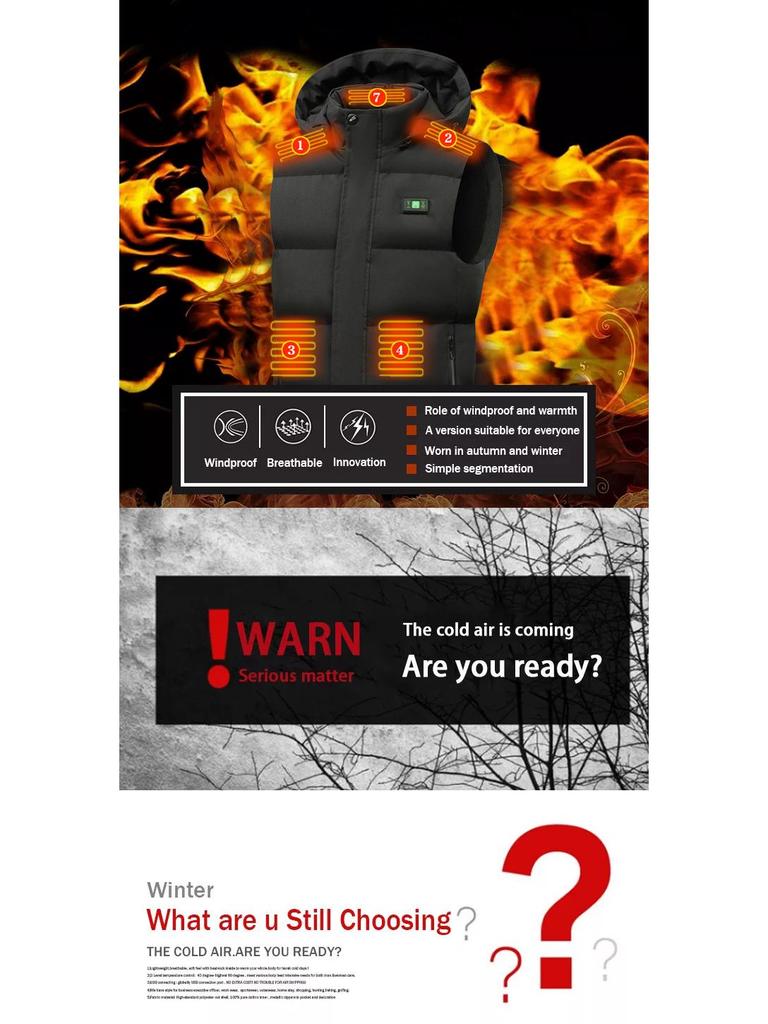 Men's USB Electric Fifteen-Zone Intelligent Heating Vest with Display.