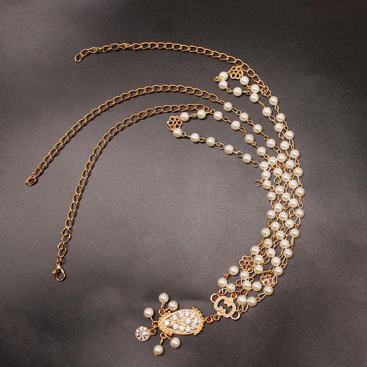 

Hair accessories, bohemian water drill chains, baroque princess pop pearl headdress золотой