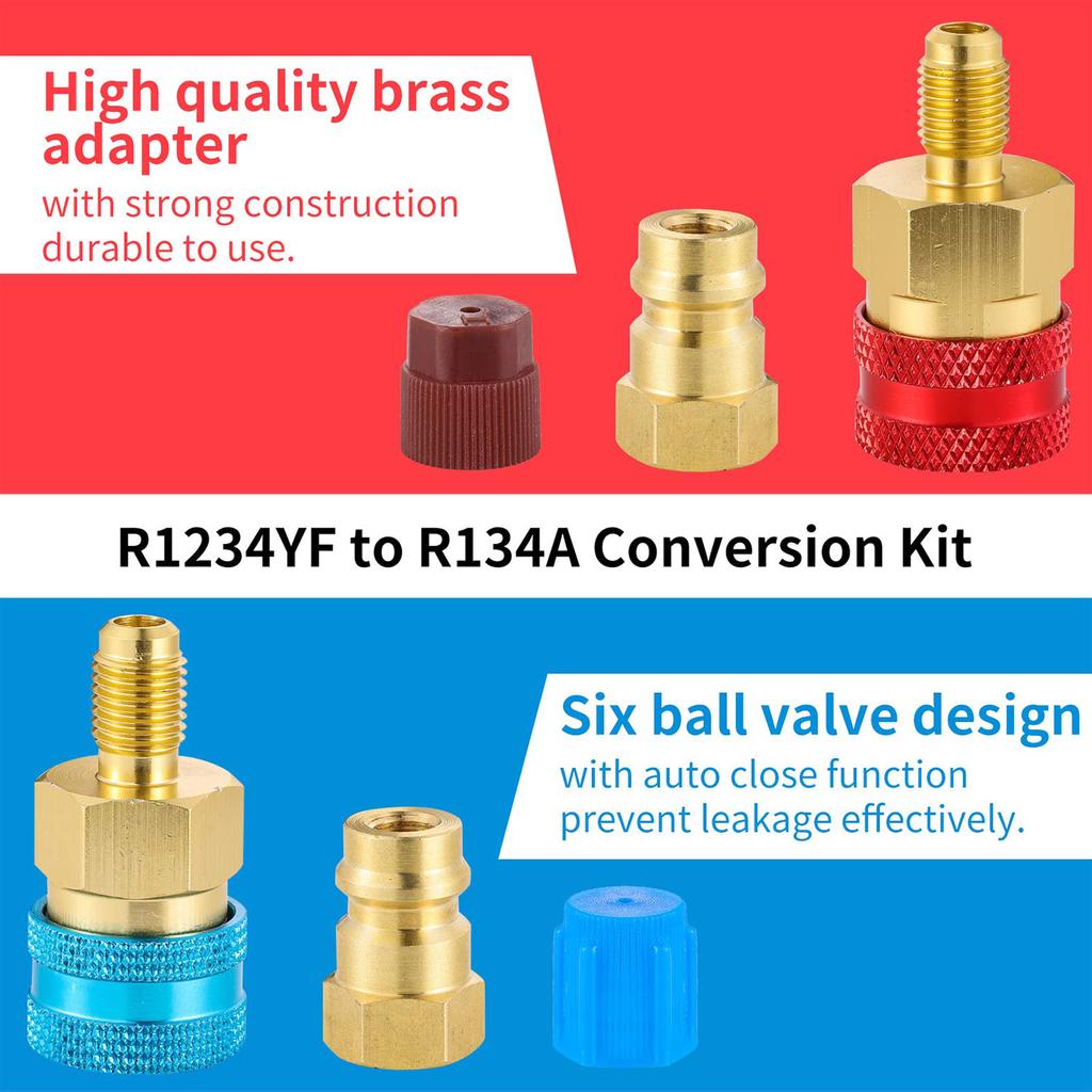 R1234YF Quick Coupler Adapter R1234YF Refrigerant Quick Couplers Kit,R1234YF To R134A Hose Adapter High and Low Side