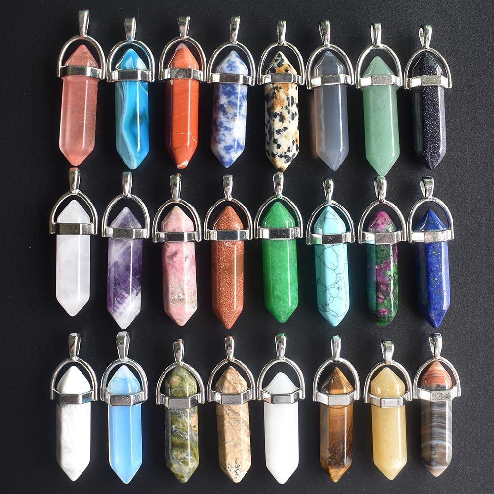 24pcs/lot Fashion quality assorted natural stone mixed pillar charms chakra Pendants & necklaces for making free