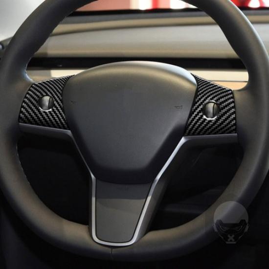 Carbon Fiber Interior Steering Wheel Button Cover Trim For Tesla Model Y/3 17-22