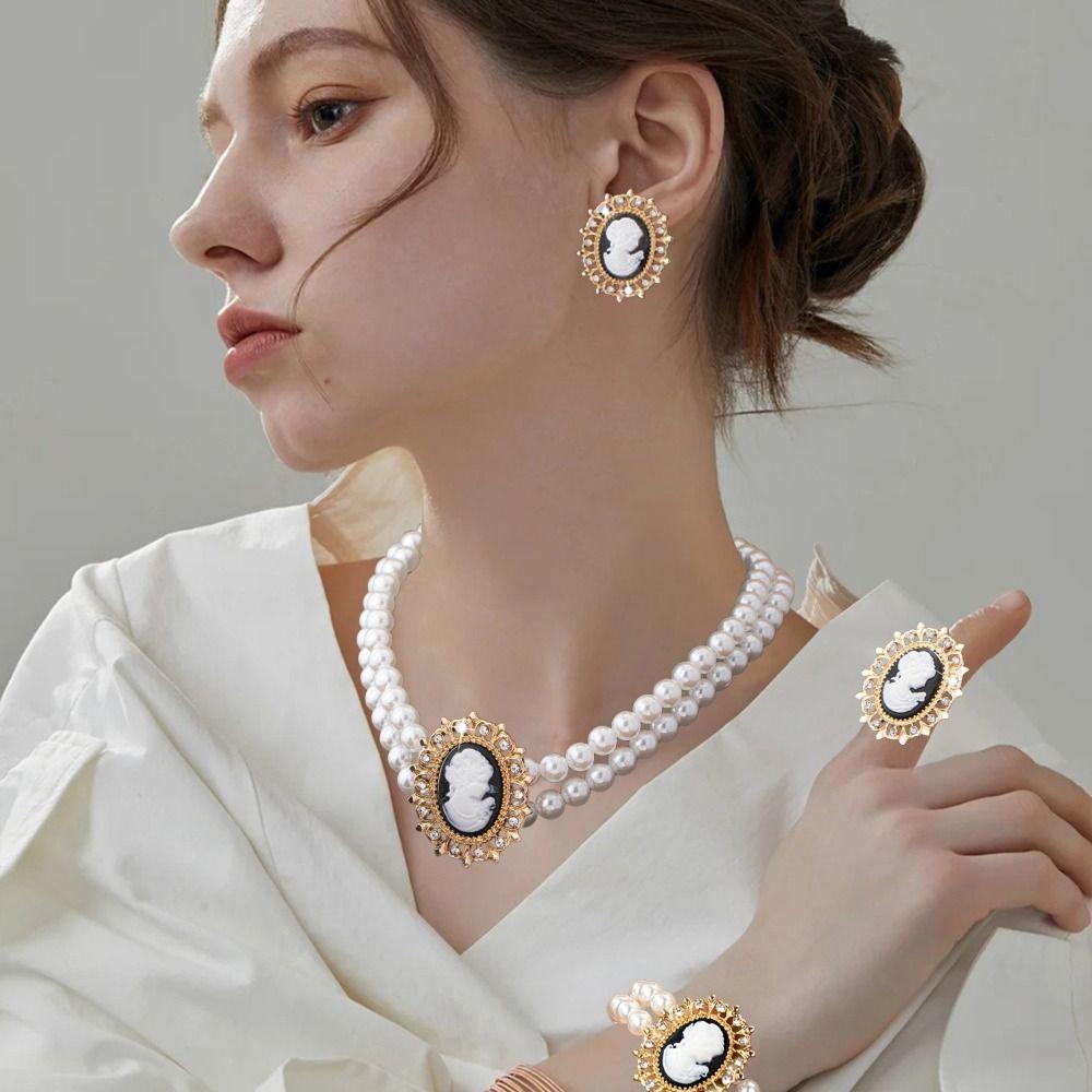 Zircon Pearl Jewelry Sets Multi-layer Bridal Jewelry Sets Necklace Bracelet Earring Set  Gifts