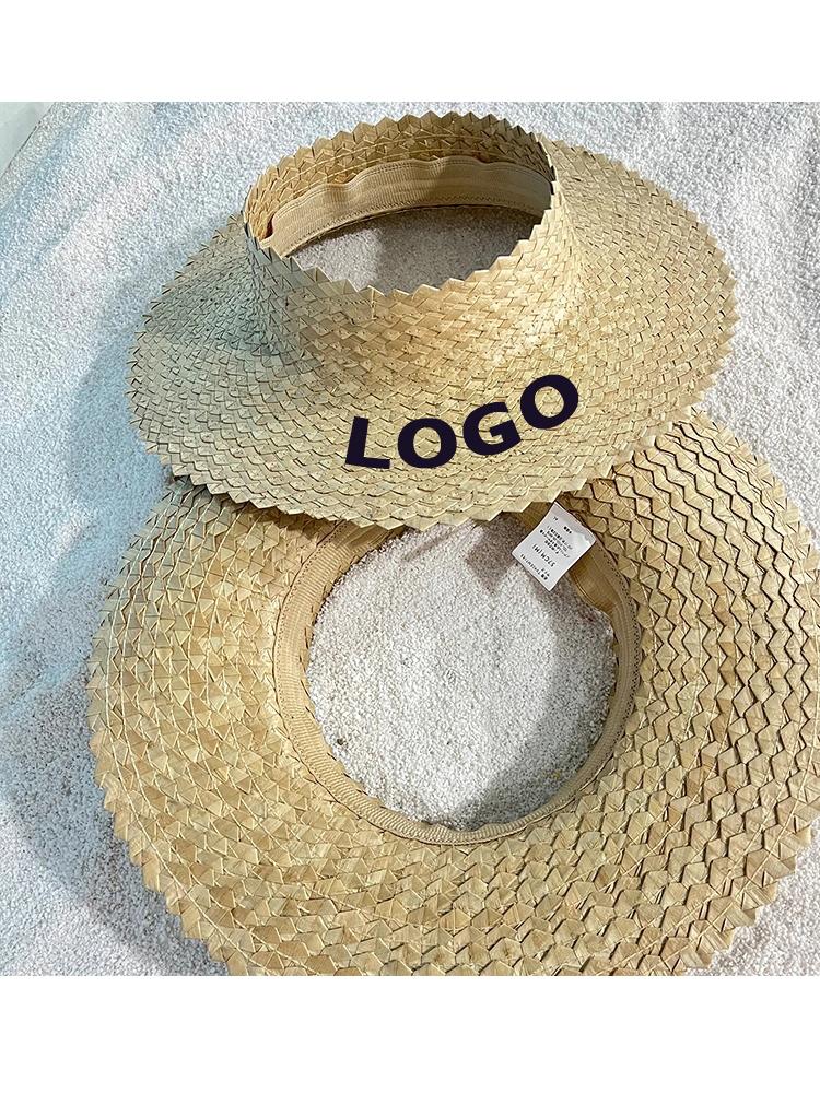 

New Fashion Straw Hat Sun Cap Summer Beach Crownless Straw Sun Hat for Women Straw Hats Hawaii Visors 58 бежевий