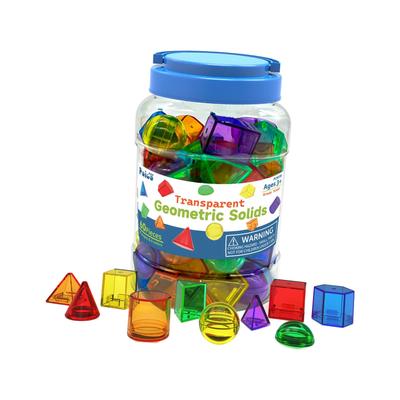60Pcs Geometric Solids Shape Blocks 3D Shapes Colorful Educational Toy Translucent Pattern