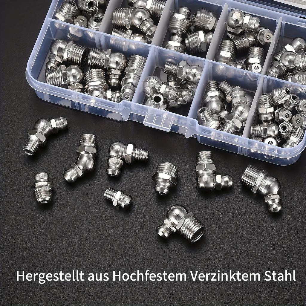 60 Pcs/set Metric Grease Fitting Kits,Including Straight and Angled Grease Fittings,for Lubricating Mechanical Components with Angled Grease Guns