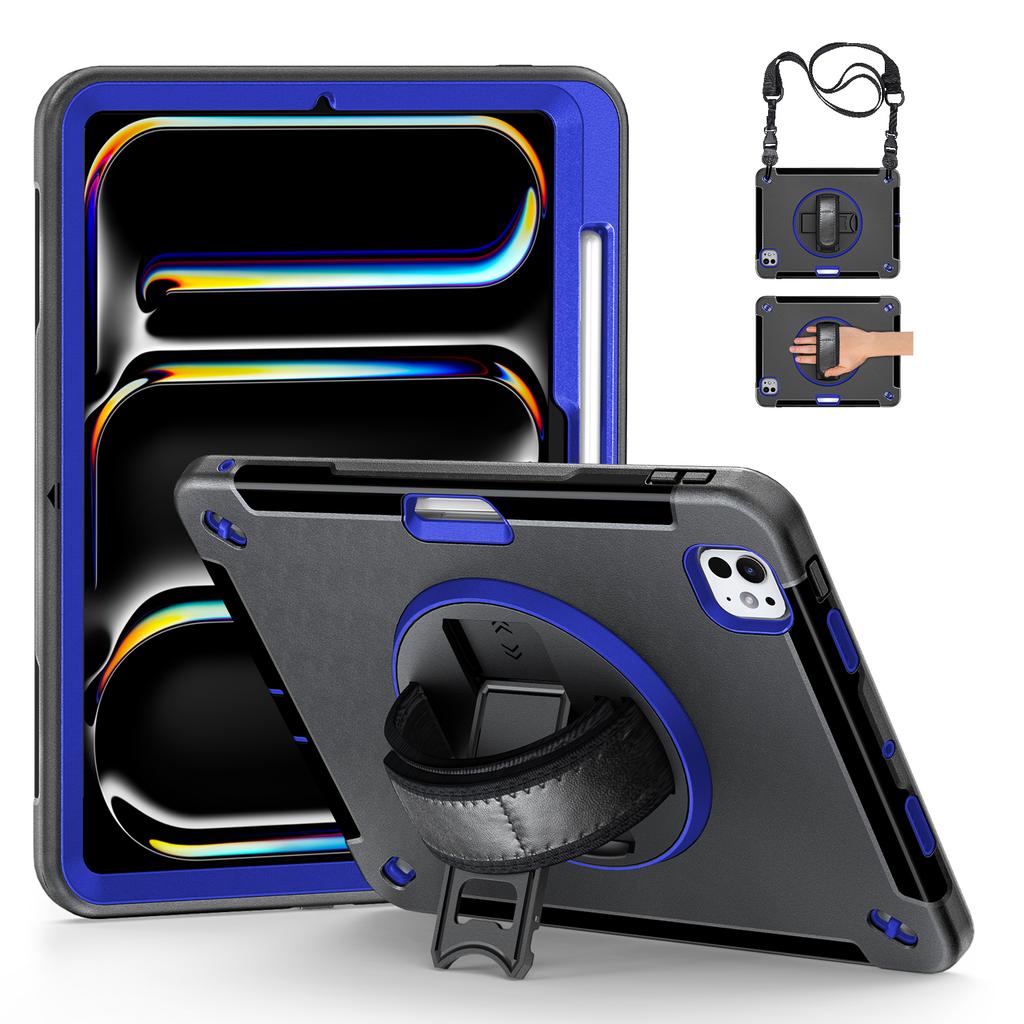 For iPad Pro 13 (2025)/13 (2024) Case Kickstand PC + TPU Rugged Cover with Shoulder Strap