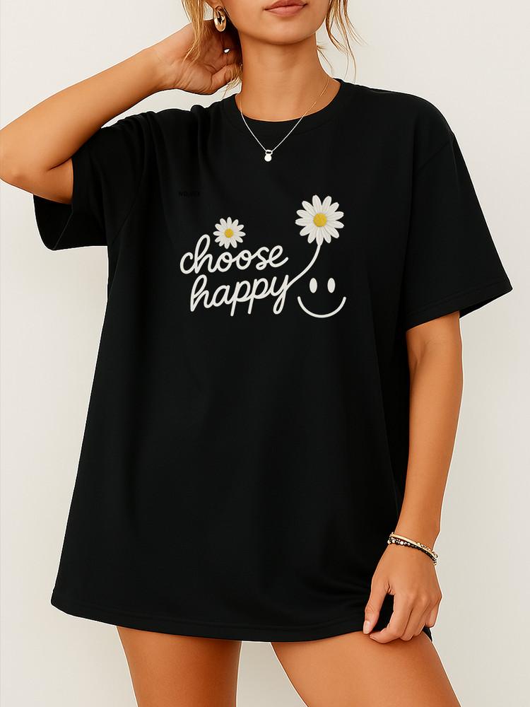 Choose Happy Daisy Graphic T-Shirt Cute Smiley Face Tee Positive Vibes Tee Unisex T-Shirt XXXXL