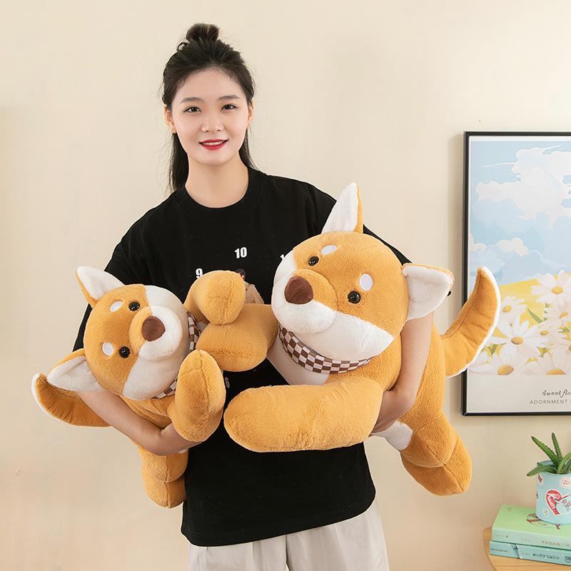 Cute Lying Neck Scarf Shiba Inu Pillow Doll Super Soft Bedside Sleeping Pillow Creative Simulation Dog Plush Toy Doll