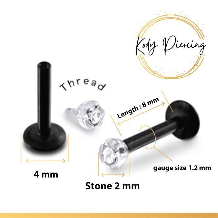 KODY PIERCING Black Surgical Steel Labret Decorated with a Crystal Set on 8mm Bioflex Rod