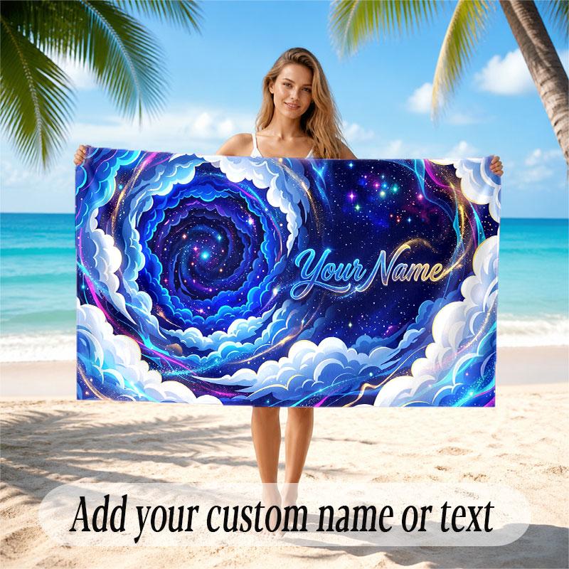 Space Cosmic Theme Soft Beach Towel Personalized Custom Name Text Towel Portable for Beach Pool Travel