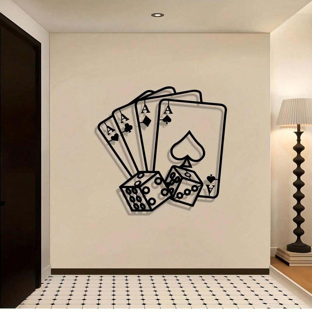 Vintage Poker Metal Wall Art, Ace Spades Hearts Dice Decor for Man Cave & Game Room