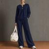 Women's 2 Piece Outfit Notch V Neck Henley Top and Wide Leg Pants Set Casual Solid Color Loungewear