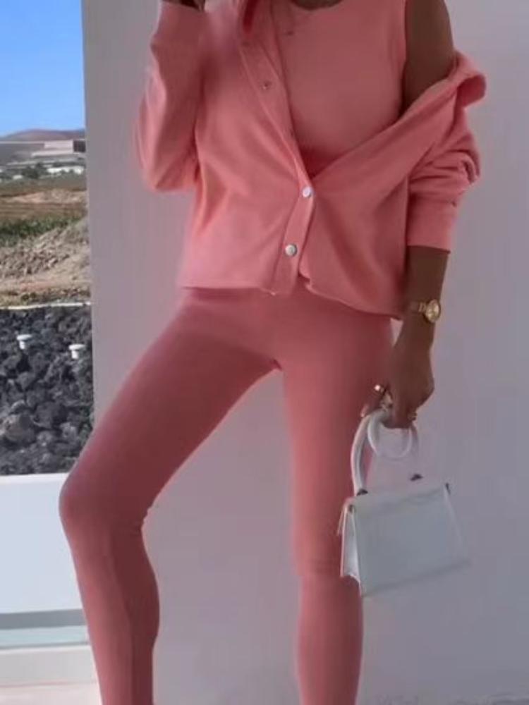 Damski Zestaw Kardigan z Kapturem z Topem Bez Rękawów i Legginsami, Strój Casual na Wiosnę i Lato