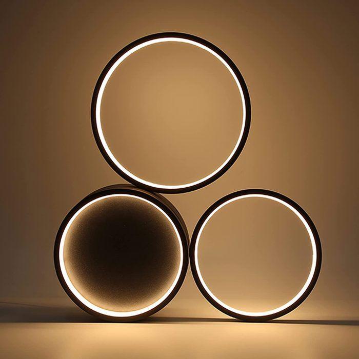 Plafonnier LED - NETTLIFE - 3 Anneaux Design - 22W - Blanc chaud 3000K - Noir métal 44 cm