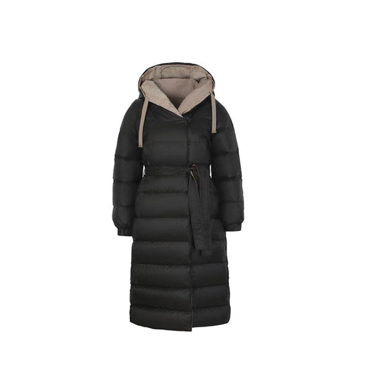 

25 Winter down jacket plus long knee white duck down simple temperament women s clothing new hooded double-sided wear S