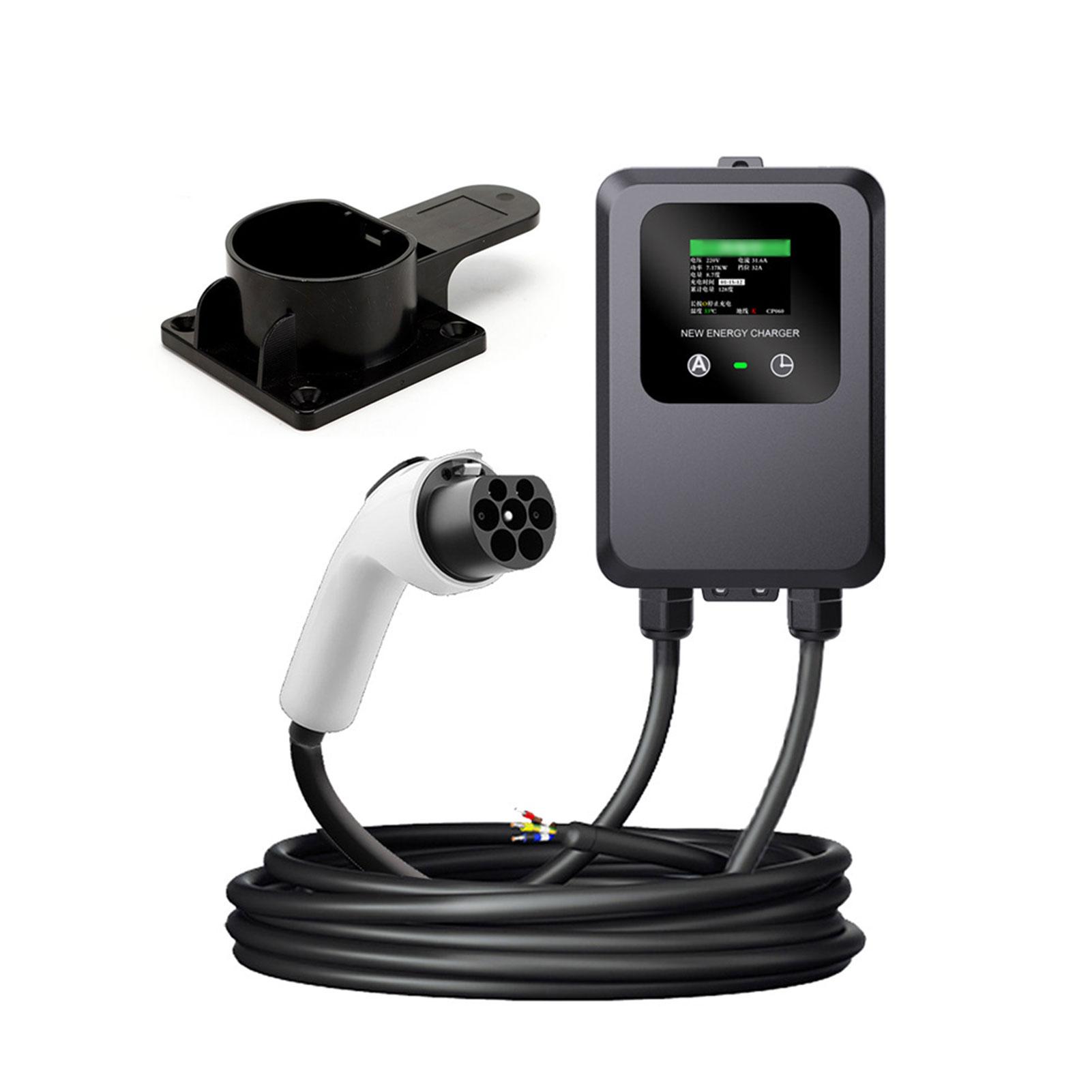 EV Charger 7KW 32A Type-2 GBT Electric Vehicle Car Charger Home EV Wallbox 5M Cable Color LCD Screen