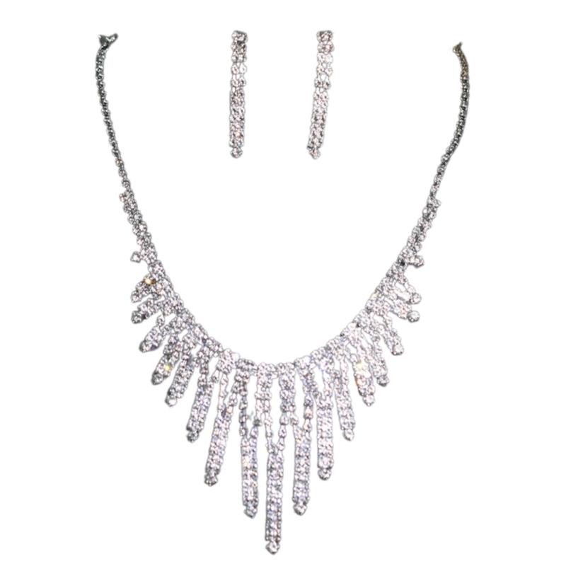 

Crystal Necklace and Earrings Set for Party Stylish Rhinestones Inlaid Accessories Fashionable Women Girls Accessory