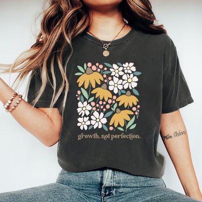 Mental Health T-Shirt Growth Not Perfection Shirt Positive Affirmation T-Shirt Women T-shirts Short Sleeve Inspirational Tees
