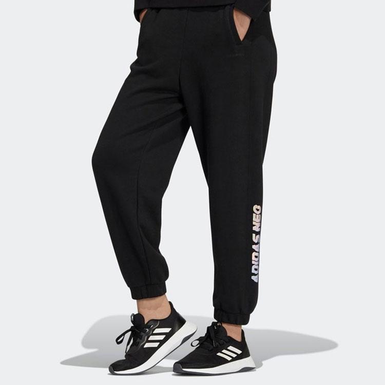 Adidas Neo Letter Print Cuffed Knit Sports Pants Women Pants Black H16299