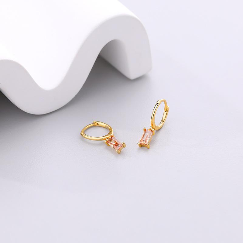 

925 Sterling Silver Multicolor Geometric Square Zircon Stud Earrings for Women Fashion Simple Jewelry Accessories