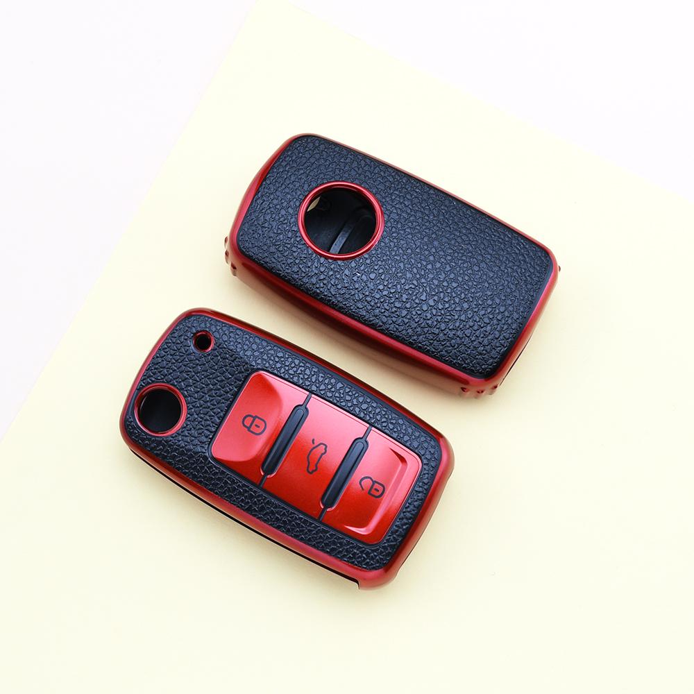 3 Buttons For Volkswagen VW Passat Tiguan Beetle Polo Golf Caddy T5 Up Eos Skoda Octavia Seat Leon Altea TPU Leather Car Key Case Cover
