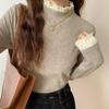 Niche Lace Ruffle Stand Collar Women's Plus Size Chic Slim-fit Winter Top