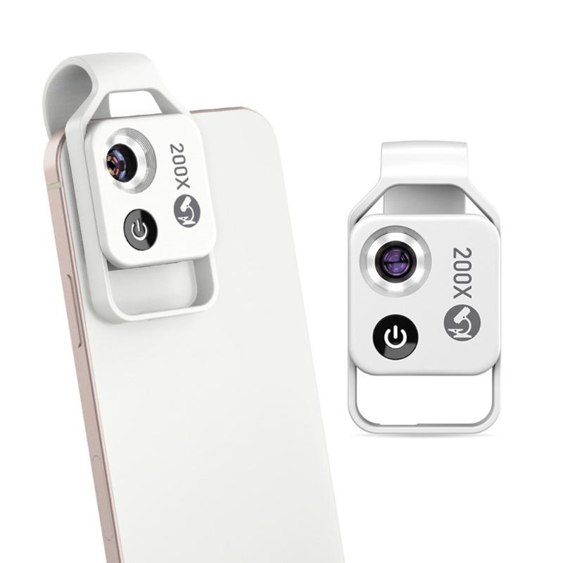 200X LED Lighted Pocket Microscope with Builtin LED Universally Smartphone Digiscoping Adapter Clip Macro Lens