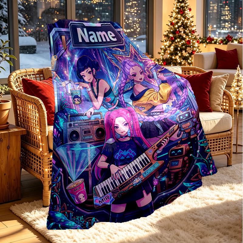 Individuelle Namenspersonalisierte Kpop Dämonenjäger Druckdecke, Heimdekoration, Schlafzimmer, Sofa, Camping, Couch, Geschenke für Geburtstag Weihnachten