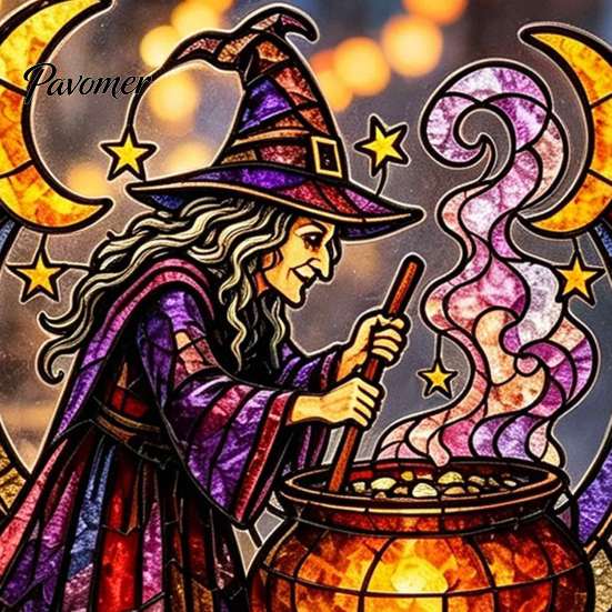 Decorative Glass Mirror Stickers Halloween Witch And Medicine Cauldron Window Sticker, Stained Effect PVC Decal Clings for Doors Mirrors, Removable