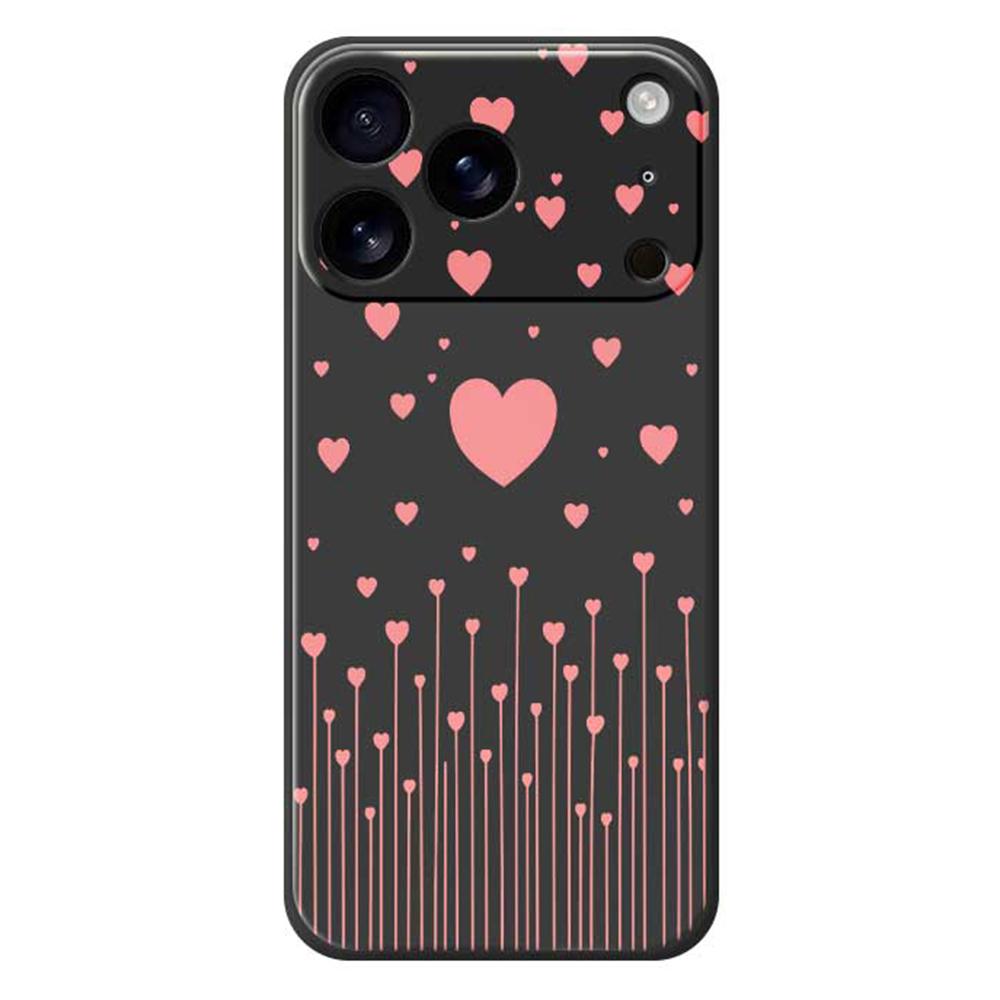 For iPhone 17 Pro Max Case Pink Love Pattern Printing Straight Edge TPU Phone Back Cover