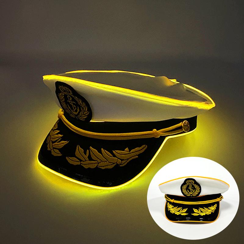 Hot Light Up Navy Hat LED Glowing Captain Cap For Men Women Masquerade Neon Sailors Hat Bar Club Cosplay Costume