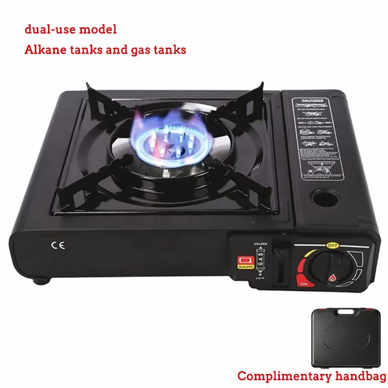 

Портативная газовая горелка на пропане и бутане, энергоэффективная двухкамерная походная плита, кассетная плита с пьезоподжигом, чехол для переноски чёрный