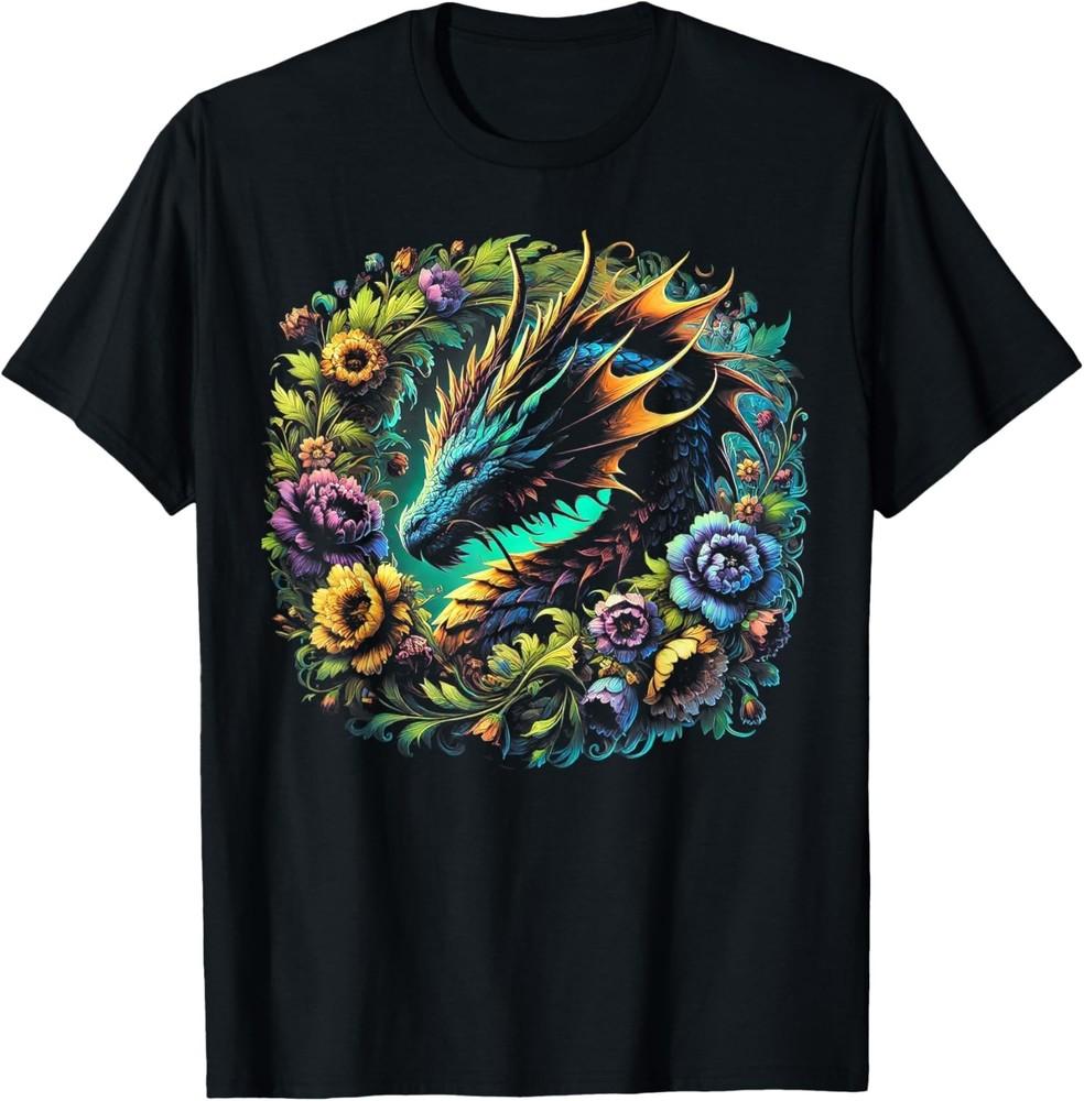 Watercolor Dragon Flowers Beautiful Art Colorful Graphic T-Shirt unisex T-Shirt