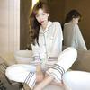 Women's Gold Velvet Pajamas Suit: Sexy Korean Style, Long Sleeves, for Spring, Autumn, Winter.