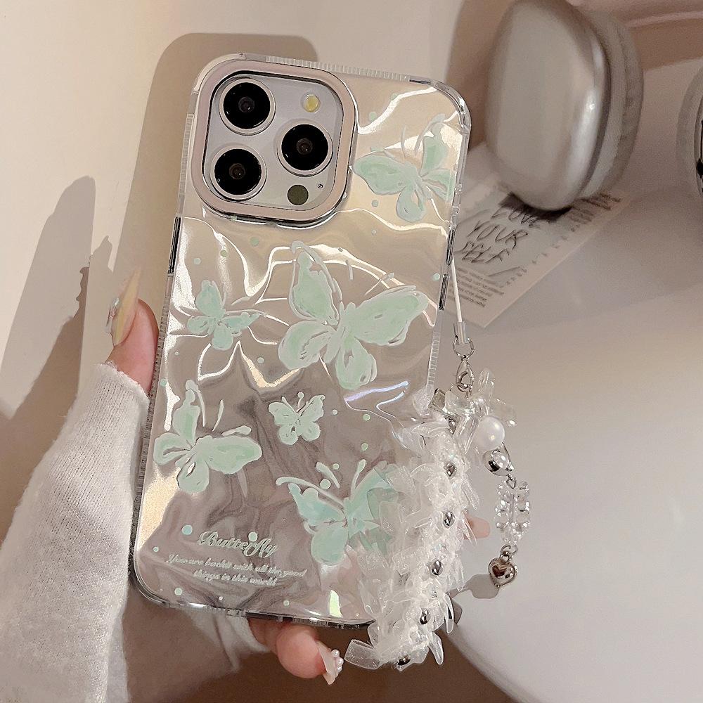 Mint Green Water Ripples Butterfly Suitable for Iphone16 Apple 15 Mobile Phone Case 13promax Fairy 11 Chain 14