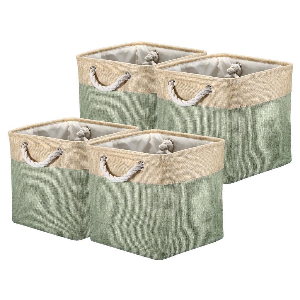 4pcs Cube Folding Storage Basket Splicing Linen Cloth Storage Box Clothes Closet Laundry Basket for Home Organization 11 Inch