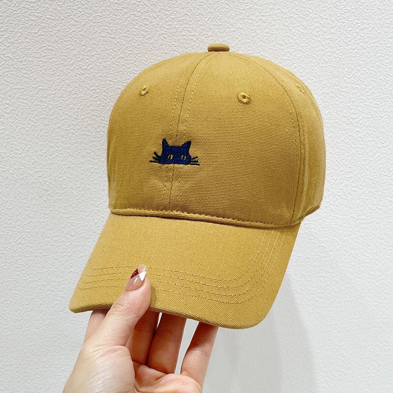 Embroidered Cartoon Cat Baseball Cap, Adjustable Polyester Hat with Breathable Washed, Animal Theme Outdoor Sports Cap for Fishing, Camping, Parties