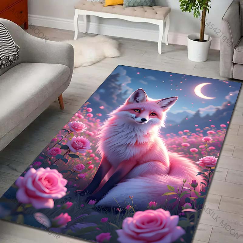 

1PC Fox flowers moonlit night Carpet for Living Room Bedroom Sofa Home Decor Rus Non-slip Floor Mat Luxury Gift Multiple sizes 40cm x 60cm