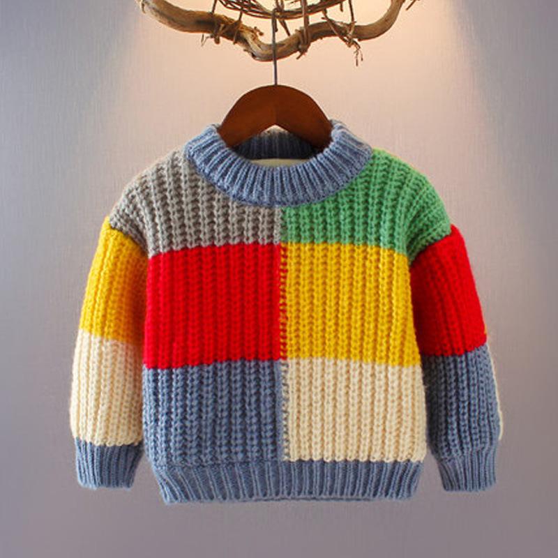 Autumn Winter Baby Boys Sweater Girl Children Knitted Clothes Kids Pullover Jumper Toddler Sweater Plaid Color Matching