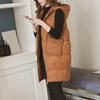 Kvinnor Höst Vinter Ensfärgad lång väst Huva Ärmlösa fickor Dragkedja Knappslå Väst Kappa Bomullsvadderad ytterkläder