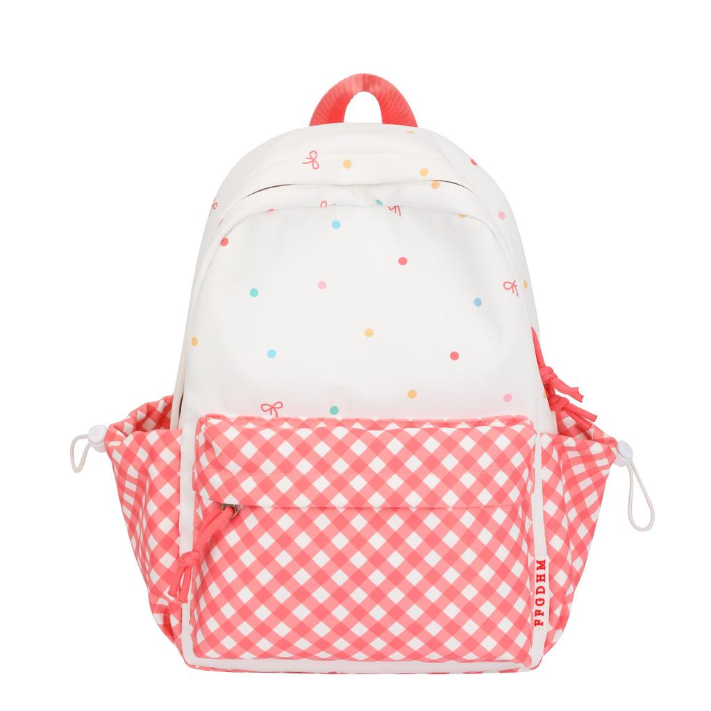 Schoolbag New Ins Cute Polka Dot Plaid Backpack, Primary and Secondary School Schoolbag, Women's Lightweight Large-capacity Travel Backpack
