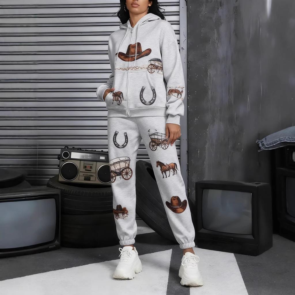 Spring and Autumn New Women's Casual Fashion Zipper Hooded Sweater Sweatpants Set Lightweight and Comfortable