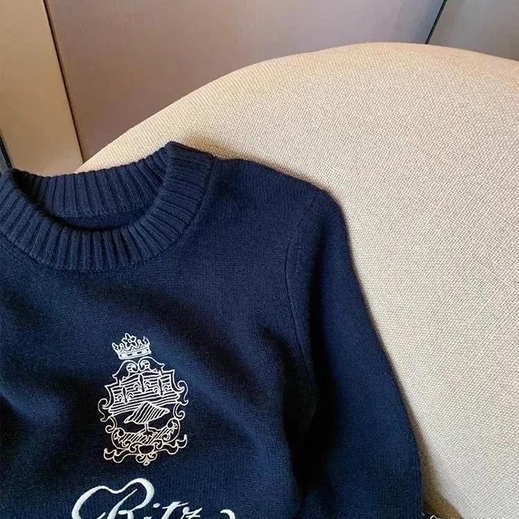 Buchstaben Stickerei Pullover Damen Frühling Herbst Rundhals Langarm Strickwaren Jumper Weiblich Korea Lässig Print Design Oberteile