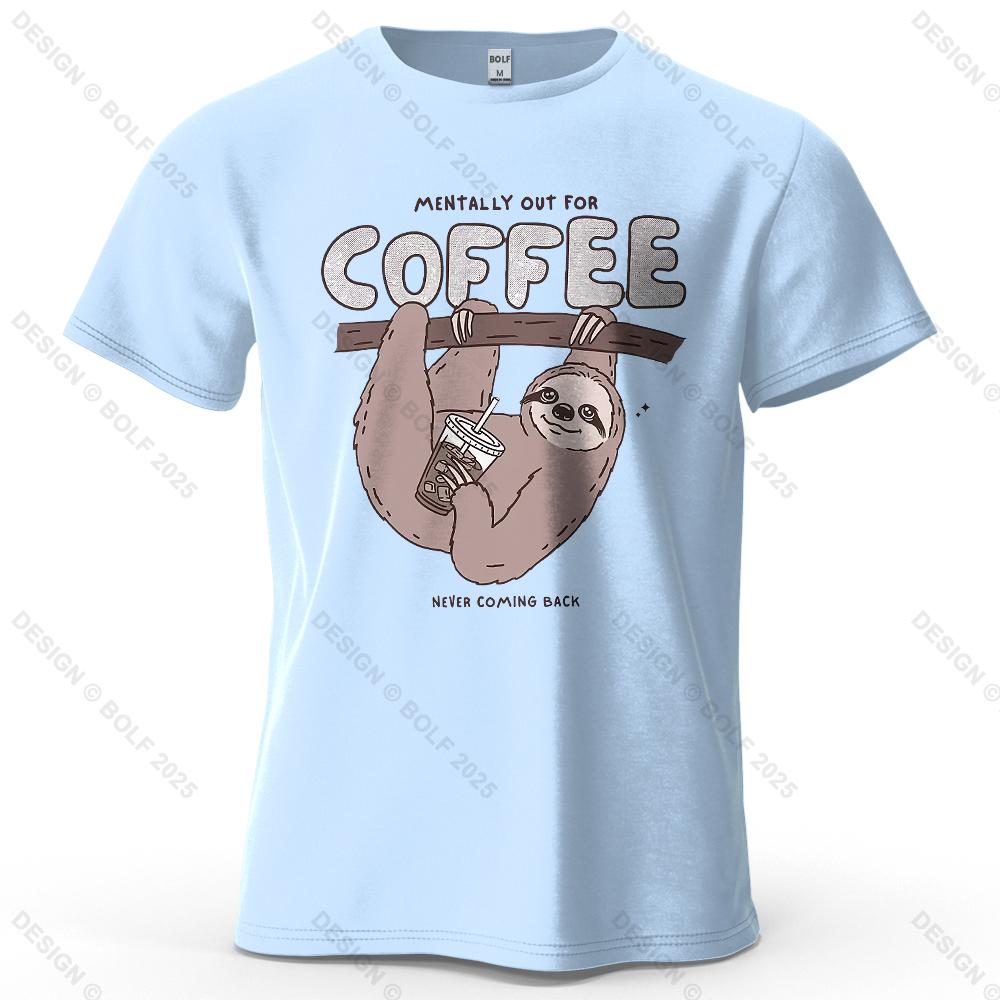 Sloth Coffee Vibe Cute Printed Men s T-Shirt 100% Cotton Oversized Relaxed Graphic Tees for Women Tops Tees Casual Streetwear S