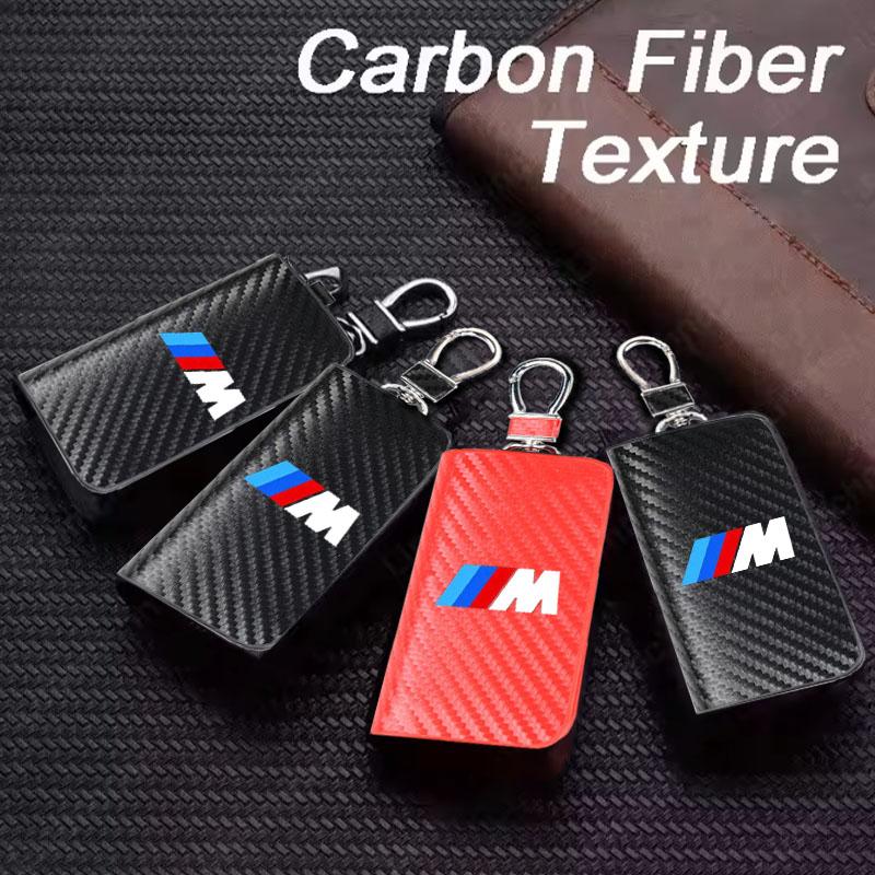 HINB3 Car Case Keys Pouch Carbon Fiber Fabric Keychain Bag For BMW M Power X1 e84 X3 f25 X5 e53 x6 e71 ix3 i3 320i 330d M4 1 3 Series