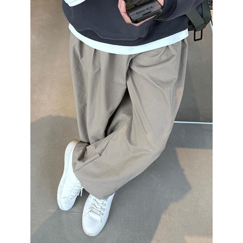Solid Color Pleated Casual Pants Overalls New Spring and Autumn Men's and Women's Khaki Loose Long Pants Simple and Versatile