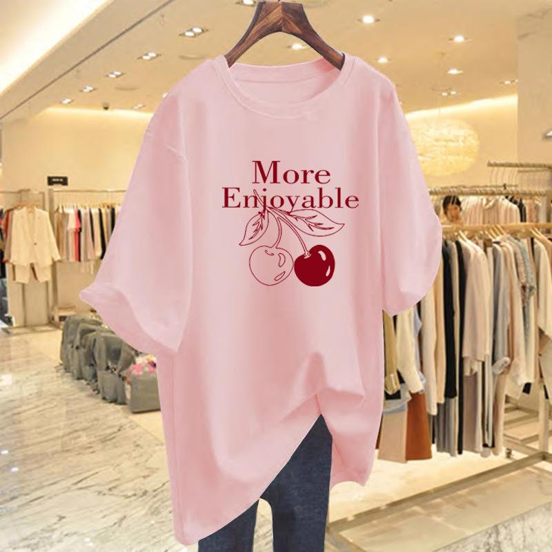 Cherry cotton t-shirt women's summer short-sleeved loose and casual, Korean version of chic t-shirt new white bottoming top trendy