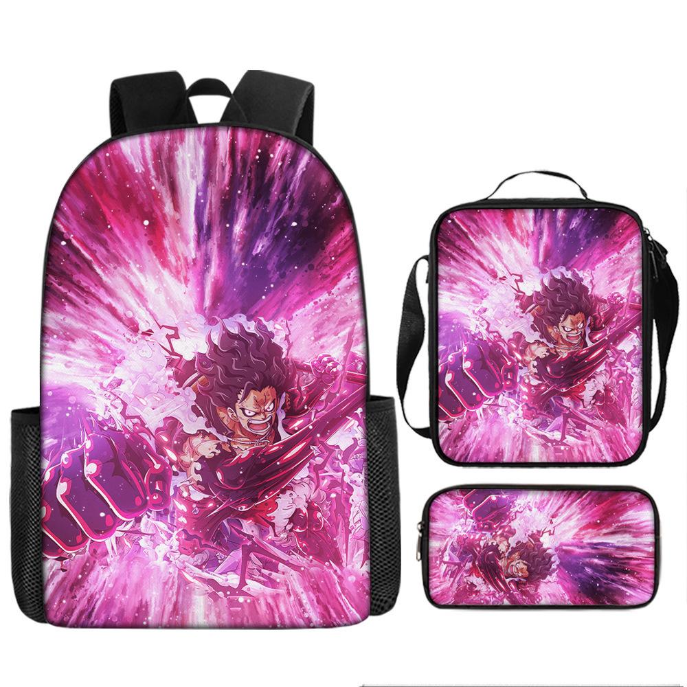 One Piece Cartoon Anime Rucksack Leichte Ergonomische Schultasche für Grundschüler Umhängetasche Federmäppchen Set