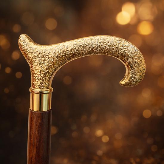 Handcrafted Wooden Walking Stick with Brass Handle Cane Decorative Functional Gift