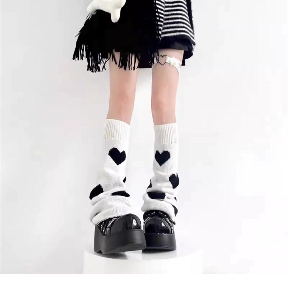 Y2K Punkowe Dzianinowe Ocieplacze na Nogi Gwiazda Gotycki Krzyż Harajuku Kobiety Serce Dwustronne Luźne Pokrowce na Nogi Skarpeta JK Wysokie do Uda Lolita